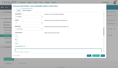 Screenshot of CATALYST Abstract Management Software Custom Reviewer Scoring Criteria