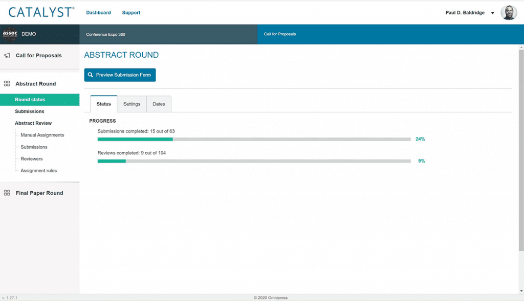 Screenshot of CATALYST Abstract Management Software Single or Multiple Review Rounds